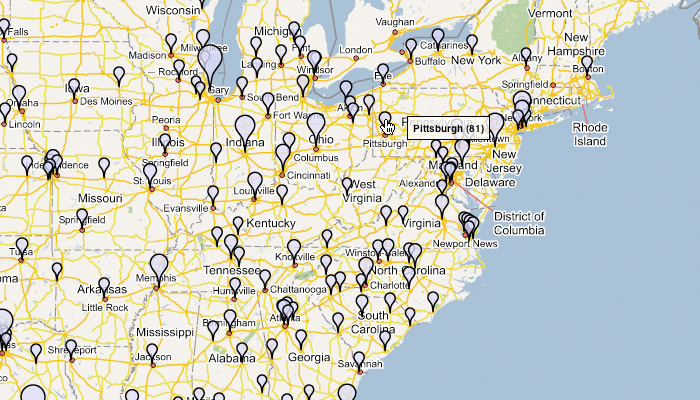regional clusters of fast food counts in the Northeast